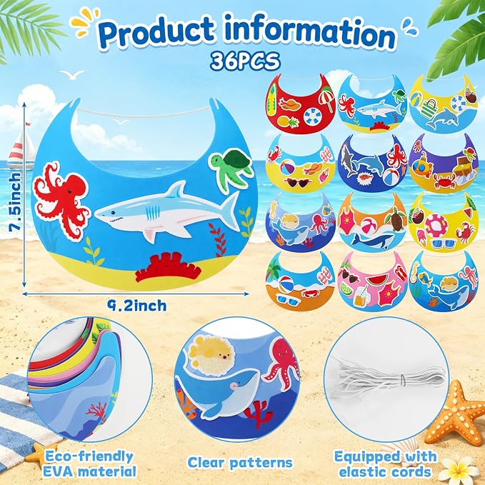 36Pcs EVA Foam Visor Summer Crafts Sun Hat Crafts Kits DIY Beach Sun Visor Hat - Image 2