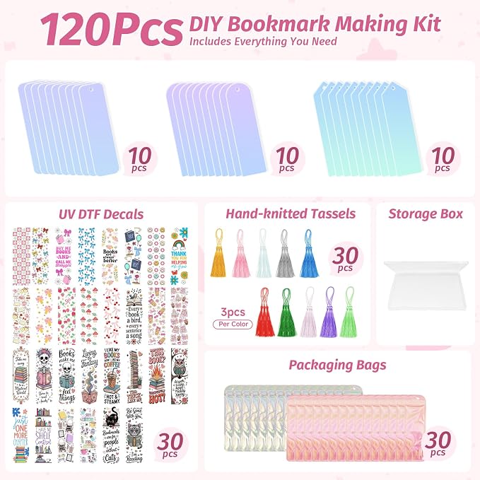 120Pcs Acrylic Bookmark Blanks Kits, Iridescent Clear Bookmarks Bulk - Image 2