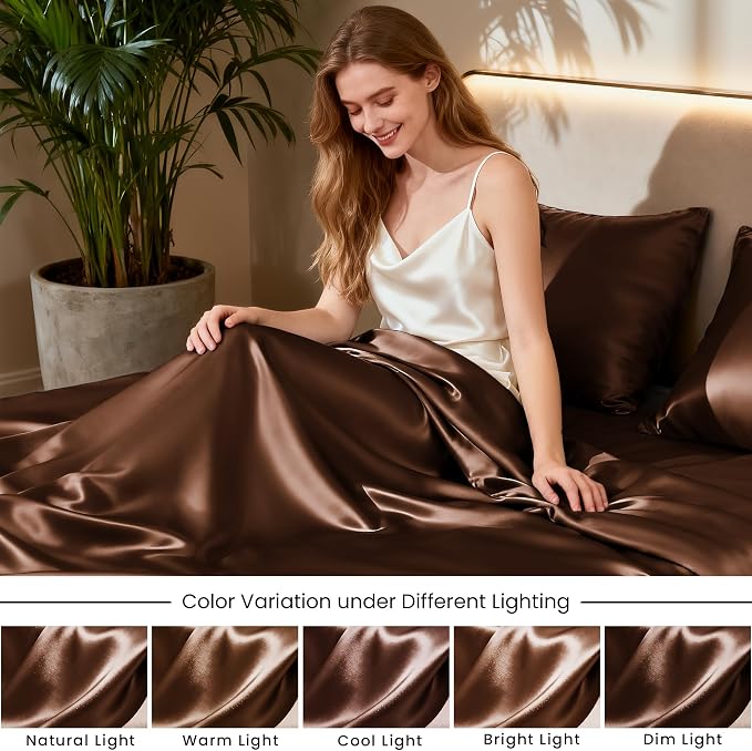 Love's cabin 4Piece California King Satin Bed Linen Set, Deep Pocket, Luxury - Image 7