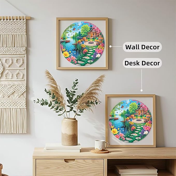 Spring Garden Adult Puzzles Lakeside Cottage Cozy Cabin Lake Scene Butterfly - Image 3
