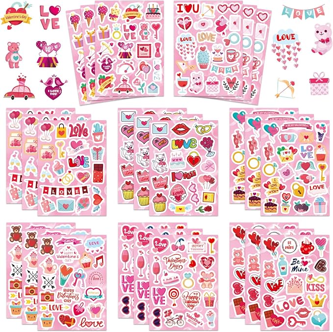 24 Sheets Valentine Stickers for Kids by Cosomia