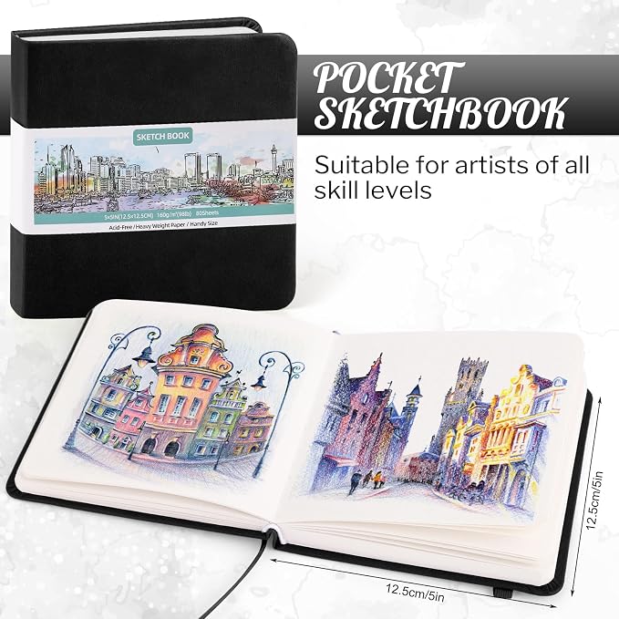 Prudiut Pocket Sketchbook 5 x 5 in, 80 Sheets, elastic closure and ribbon - Image 2
