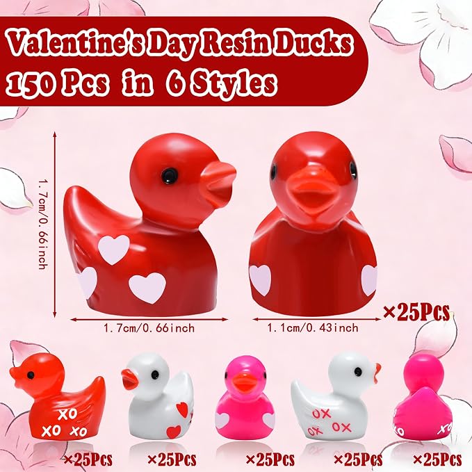 150 Pcs Valentine's Day Resin Mini Ducks Red Pink White Heart Valentines Day - Image 2