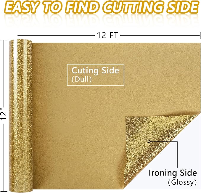 ​TORC Gold Glitter HTV Gold Heat Transfer Vinyl HTV Rolls - Image 3