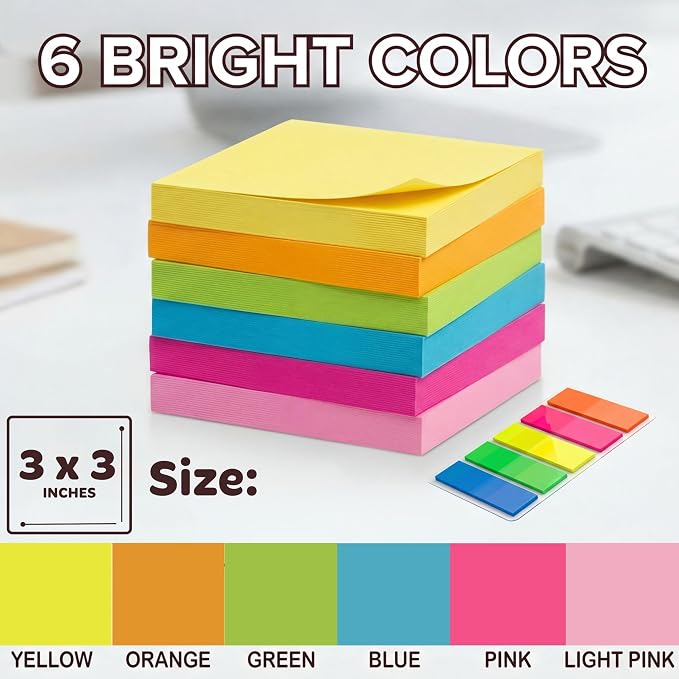 Sticky Notes 3x3 – 2026 Improved Adhesive, Very Very Sticky & Bright Neon - Image 2