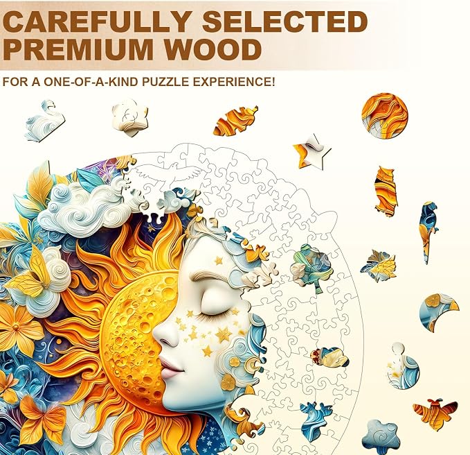 Moon Sun Face Art Puzzles Fantasy Flowers Round Puzzle Adults Gifts - Image 3