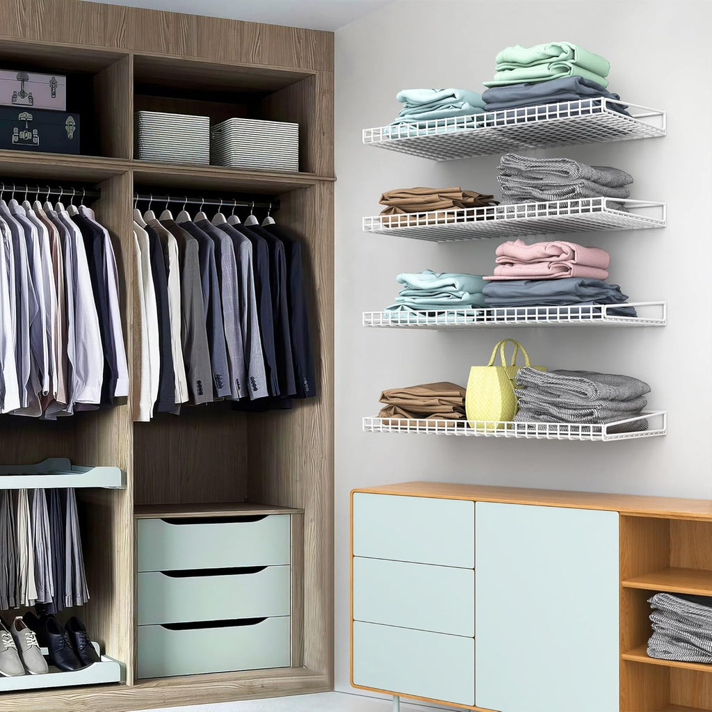 Ultrawall Wall Mounted Storage Shelf for Garage, 4 Pack Metal Shelf Rack, Heavy-Duty Wall Organizer Shelves Suitable for Shop, Shed, Garage 23.5inch x 12inch(White)