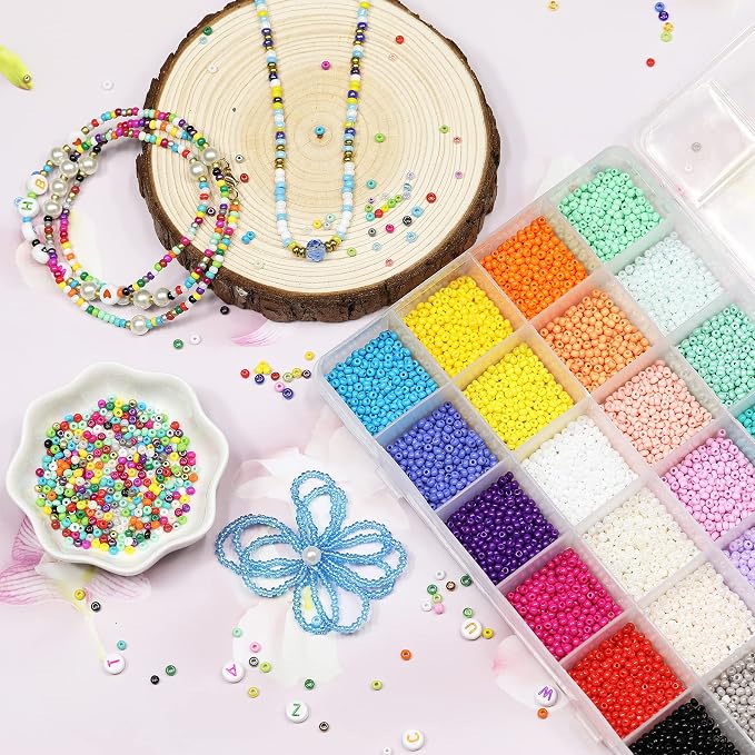 8/0 3mm Glass Seed Beads About 7200pcs 24 Colors Loose Craft Kit Earring Making - Image 3