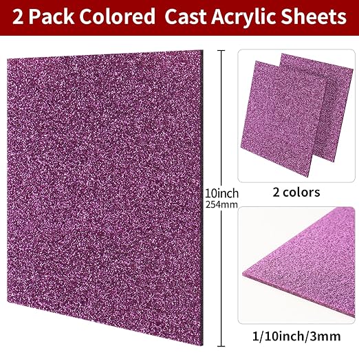 2 PCS 10 x 10 inch Glitter Colored Plexiglass Acrylic Sheets - Image 2
