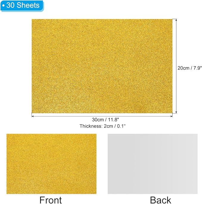 PATIKIL 30Sheets Yellow EVA Glitter Foam Sheet 11.8 x 7.9 Inch 2mm Thick - Image 2