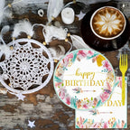 Tevxj 96 Pieces Happy Birthday Party Plates Napkins Boho Decorations Gold - Image 6