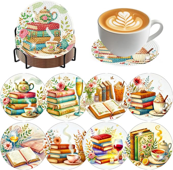 Benjenes 8 PCS Diamond Art Coasters Kits Book Diamond Painting Coaster | by Benjenes