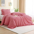 Silnuo Red/White Checkered Ruffle 3-Piece Duvet Cover Set King Size, Washed by Silnuo