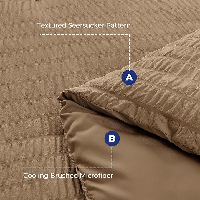 HYMOKEGE Brown Duvet Cover Full Size, Ultra Soft 3-Piece Seersucker Duvet Cover - Image 3