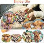 ijbnhd 8 Pack Highland Cow Diamond Art Coasters Kits | Cow Diamond Painting - Image 2