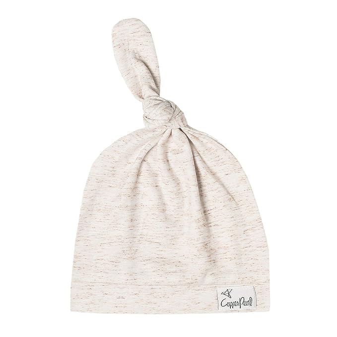 Copper Pearl Baby Beanie Hat Top Knot Stretchy Soft Oat