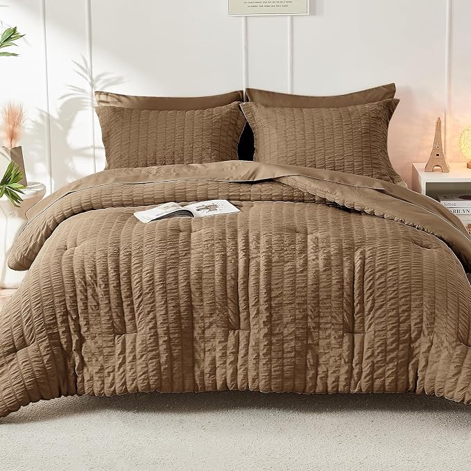 HYMOKEGE Brown Twin XL Comforter Set Seersucker 5 Pieces, All Season Luxury Bed - Image 9