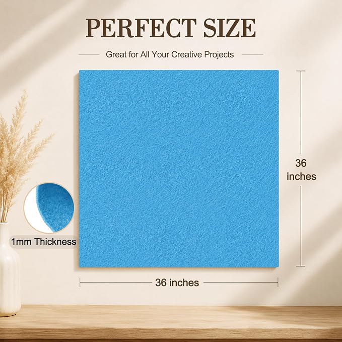 Sky Blue Large Felt Fabric 36" x 36", 1mm Stiff Felt Sheet, Nonwoven Fabric - Image 3