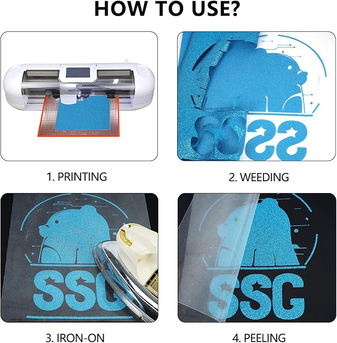 guangyintong Glitter Sky Blue Heat Transfer Vinyl HTV Rolls, 2 Rolls 12" x 12ft - Image 6
