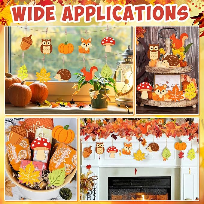 80PCS Wooden Fall Ornaments to Paint Thanksgiving Decorations, 10 Styles DIY - Image 6
