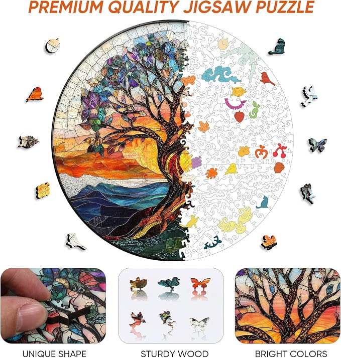 Bodhipnjoy Wooden Puzzles for Adults 500 Pieces, Stained Glass Tree of Life - Image 3