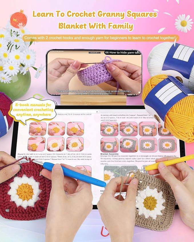 Coopay Crochet Kit Beginners for Blanket, Granny Squares Crochet Blanket Kit - Image 2