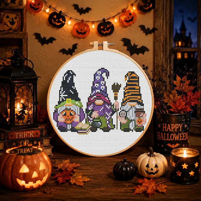 VIGEGU Gnome Cross Stitch Kits for Adults Beginners, Halloween Stamped Cross - Image 7