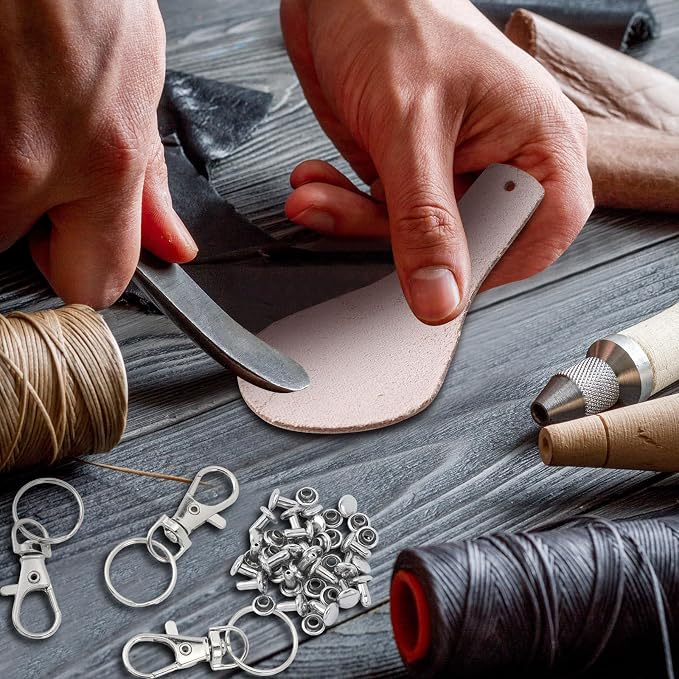 Landical 20 Pcs Leather Keychain Blank Craft Kit PU Leather Key Swivel Hook - Image 6