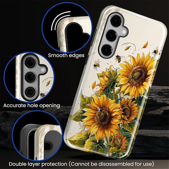 for Samsung Galaxy S24 FE Case, Sunflowers Bees Pattern Glossy 2 in 1 - Image 5