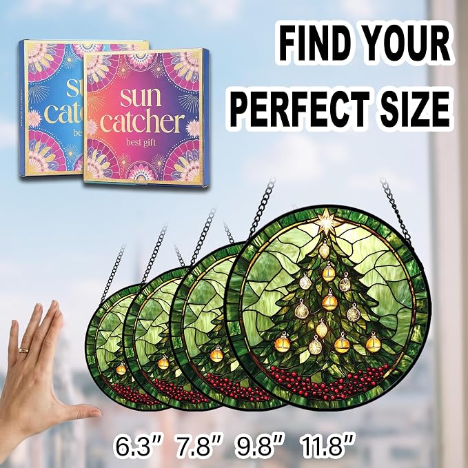 Christmas Tree Acrylic Suncatcher Faux Stained Glass Window Hanging 9.8" | - Image 6