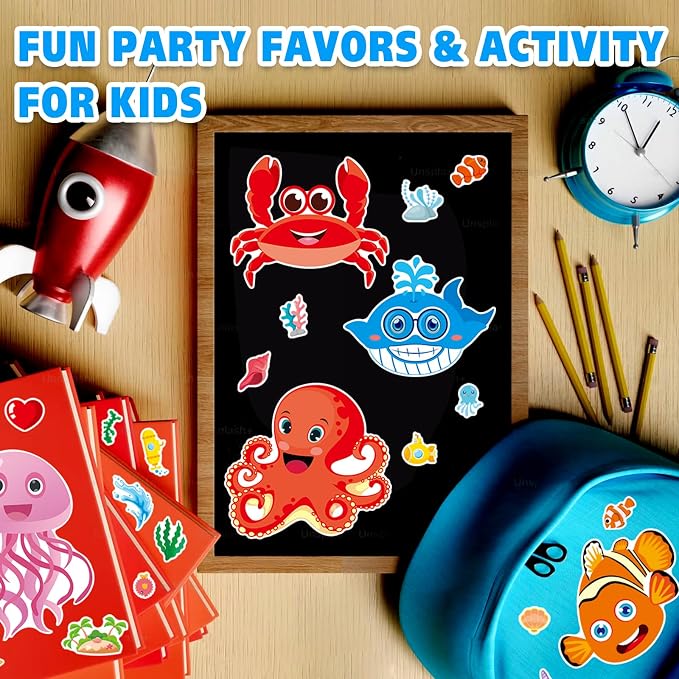 Aowplc 42 Pcs Ocean Animals Make-a-Face Sticker Sheets - Image 6