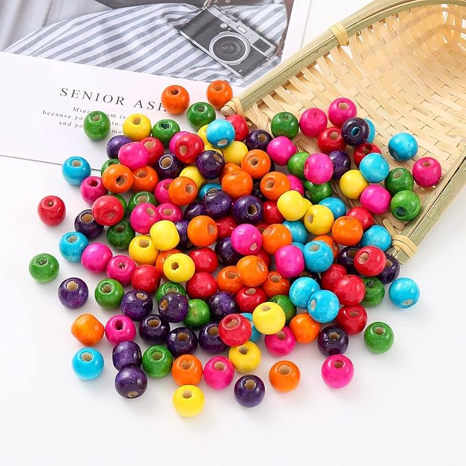400Pcs Colourful Wooden Beads Round Painted Wooden Bead Bulk Spacer Bead Large - Image 3