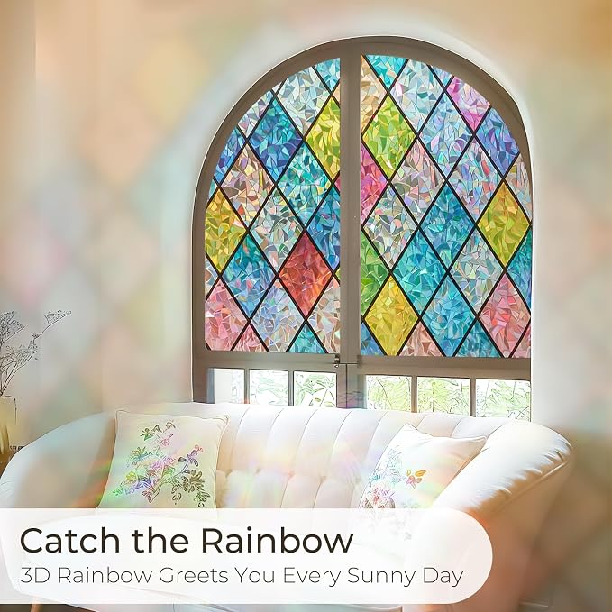 Windimiley Stained Glass Window Privacy Film: 3D Rainbow Floral Decorative - Image 5