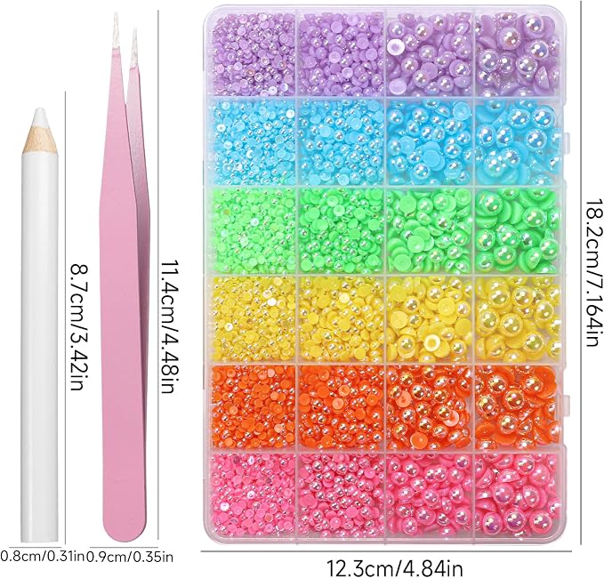 9000Pcs 3-8mm Pink Yellow Orange Flatback Pearls - Image 4