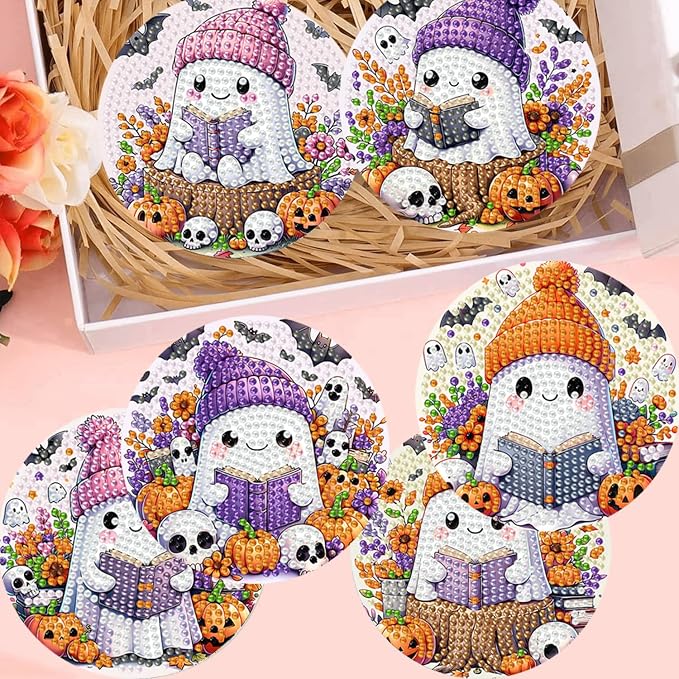 8 Pack Diamond Art Coasters, Halloween Ghost Diamond Painting Coasters Kits | - Image 7