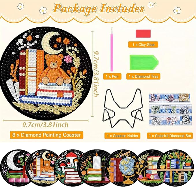 Clendo 8 Pcs 5D Book Diamond Art Coasters Kits - Image 4