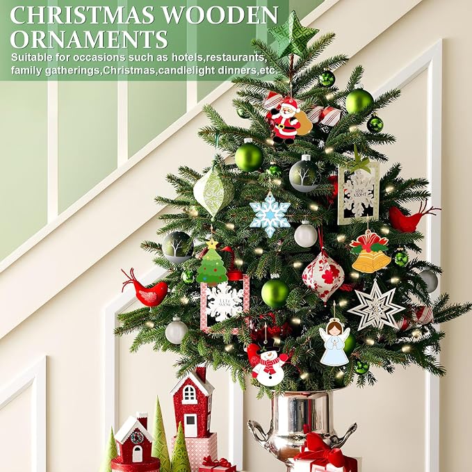 80PCS Wooden Christmas Ornaments to Paint, 8 Styles DIY Blank Unfinished Wood - Image 2