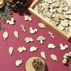 200 Pcs Unfinished Wooden Animal Plants Cutouts Squirrel Hedgehog Leaf Shapes - Image 5