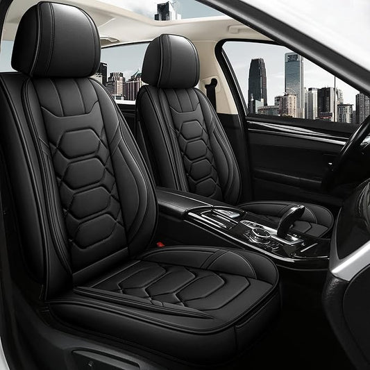 Pariitadin Leather Car Seat Covers Front Pair, Waterproof Faux Leather Seat Covers for Cars, Non-Slip Car Interior Covers Universal Fit for Most Cars Sedans Trucks SUVs, Black