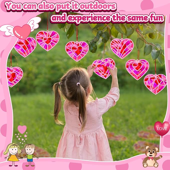 32 Sets Valentines Day Heart Suncatchers Craft Kit DIY Window Stained Glass - Image 7