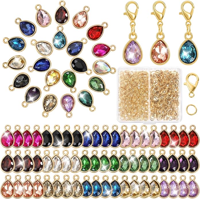 Cididu Crystal Birthstone Charms, Bulk Teardrop Beads Crystal Pendant Set by Cididu