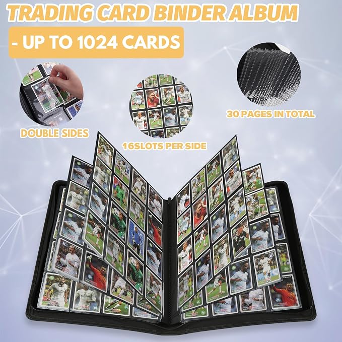 16 Pocket Ringless Side Loading Trading Card Binder, 1024 Cards PU Fixed Page - Image 7