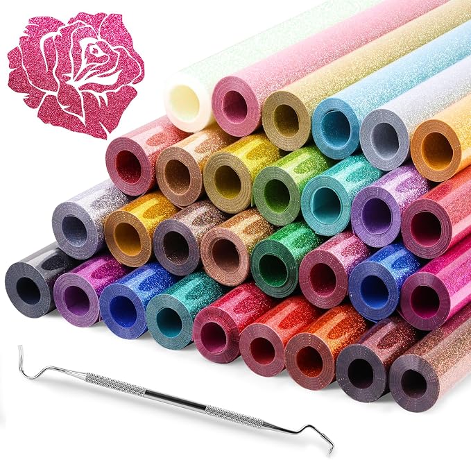 30 Pack Glitter HTV Vinyl 12" x 3FT Heat Transfer Iron On Vinyl Bundle | 30 by Oleitodh