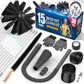 Sealegend 15-Piece Dryer Vent Cleaner Kit Omnidirectional Dryer Cleaning Kit Include 30 Feet Dryer Vent Brush, Black Dryer Lint Vacuum Attachment&Dryer Lint Trap Brush, Vacuum & Dryer Adapters