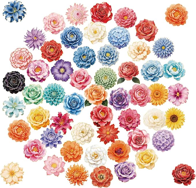 56Pcs Flower Stickers Transparent Aesthetic Flowers Stickers by Unknown