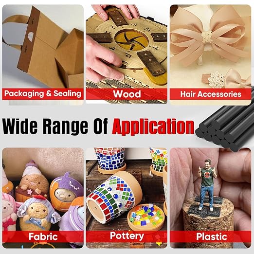 SHALL Full Size Hot Glue Sticks, 0.43” Dia x 8” Long, 100 Pack Black Glue Gun - Image 6