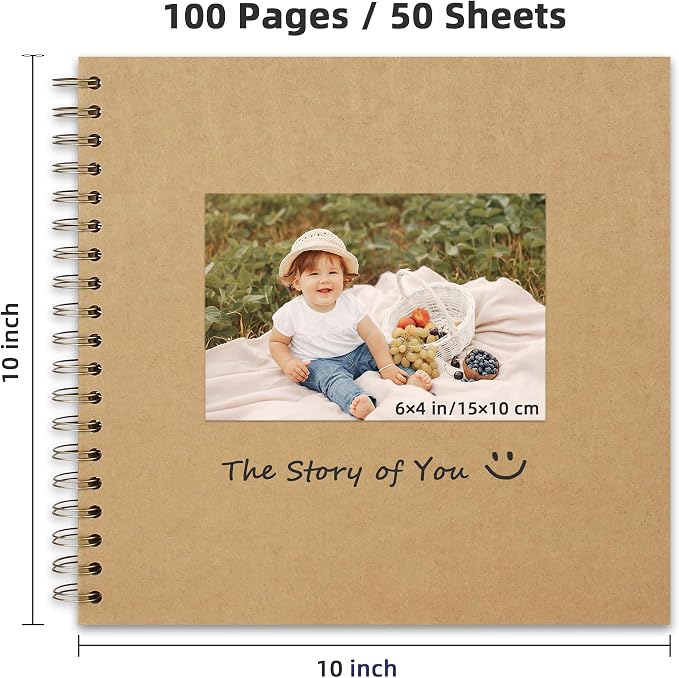 10x10 Inch DIY Scrapbook Photo Album, Hardcover Kraft Paper Acid-Free, 50 Sheets - Image 2