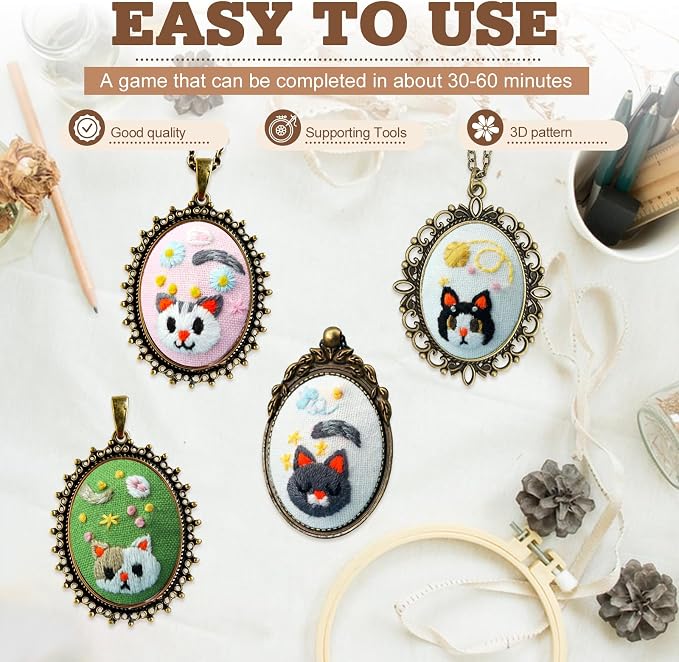 ZOCONE New 4 Packs Embroidery Necklace Kits, Embroidery Pendant Kit Mini Cross - Image 5