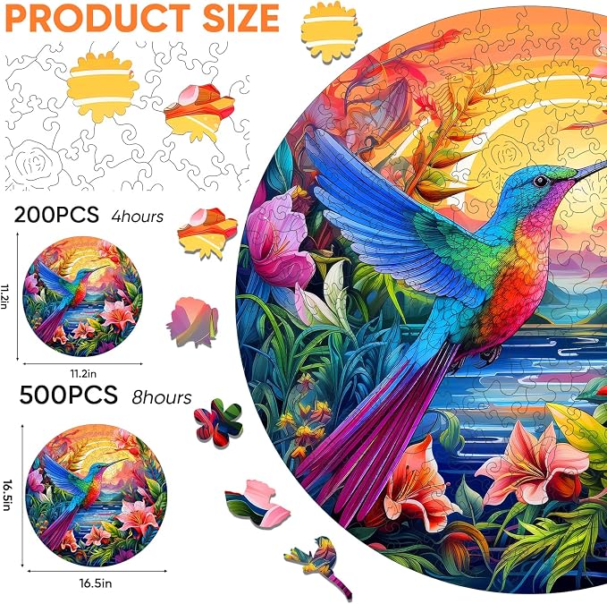 Mocfesk Wooden Puzzles for Adults, Hummingbird Jigsaw Puzzles 200 Pieces | - Image 3