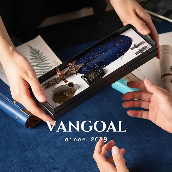 VANGOAL Vintage Carving Feather Pen Set, Glittering Quill Set Antique - Image 4